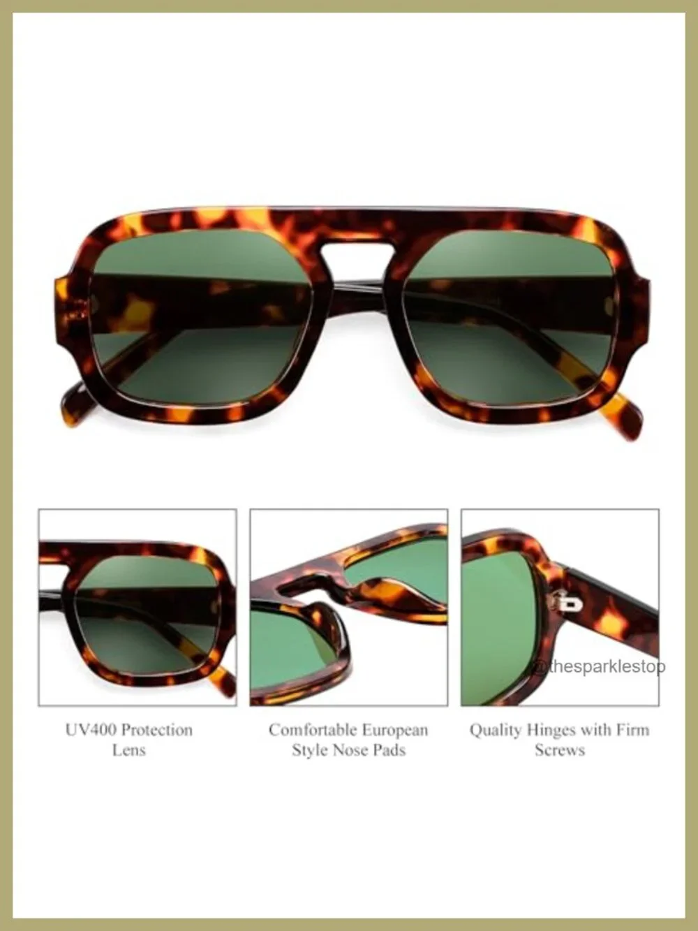 Retro Square Aviator Sunglasses Plastic Frame UV Protection Oversize